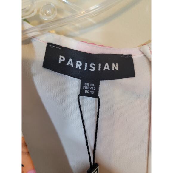 Parisian Women's Floral V-Neck Mini Shift Dress Tie Front Multicolor Size 10 NEW - Picture 5 of 8